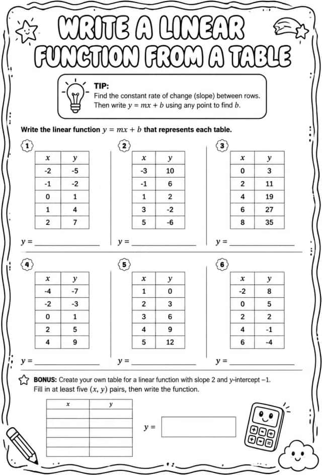 Write a linear function from a table