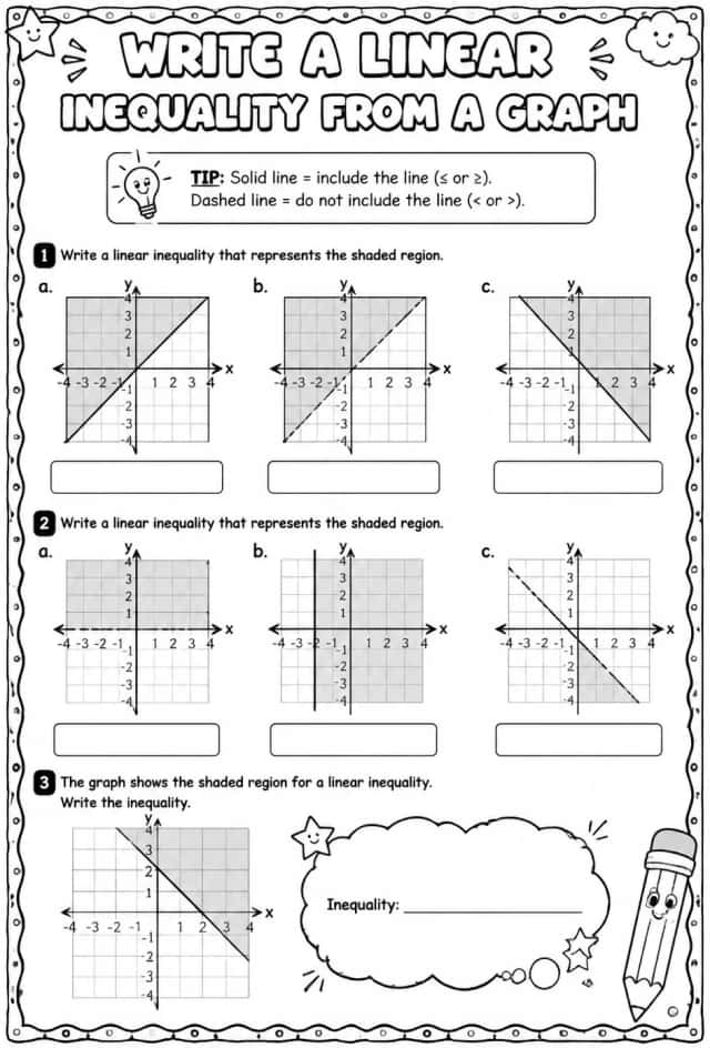 Write a linear inequality from a graph