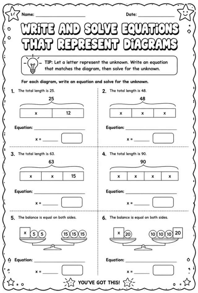 Write and solve equations that represent diagrams