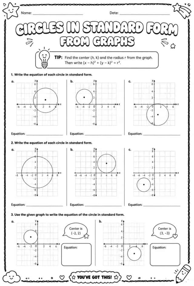 Write equations of circles in standard form from graphs