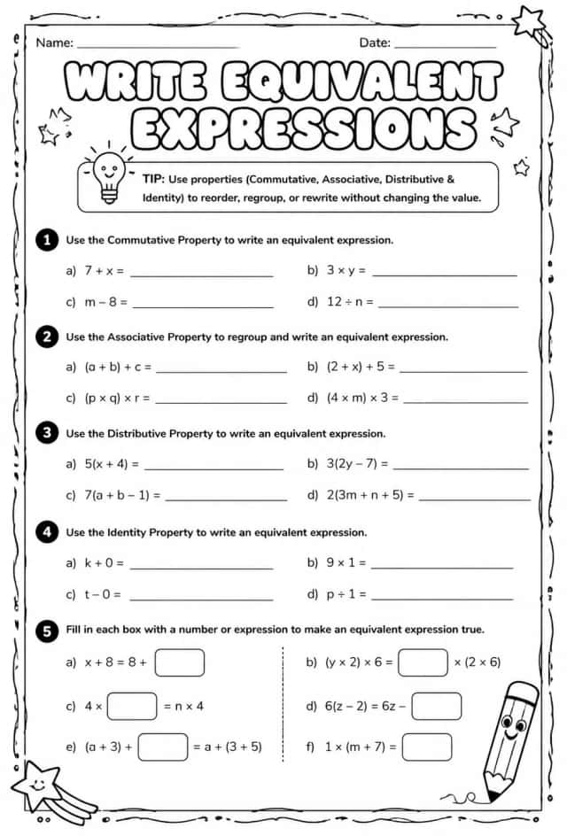Write equivalent expressions using properties