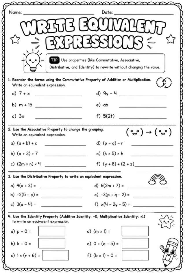 Write equivalent expressions using properties