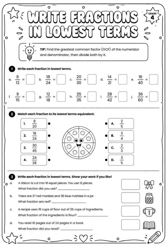 Write fractions in lowest terms