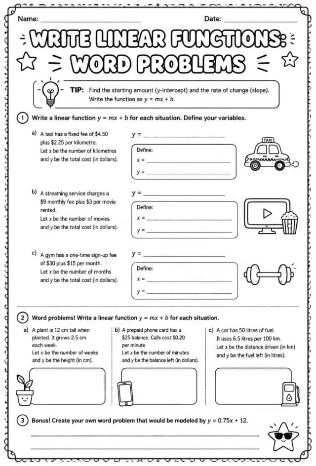 Write linear functions: word problems