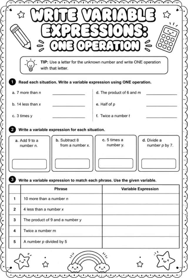 Write variable expressions: one operation