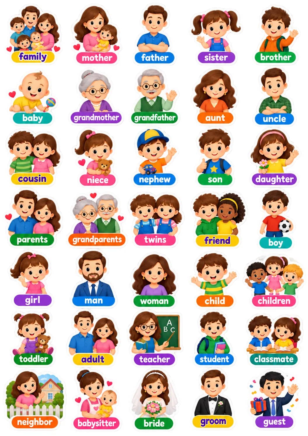 Family And People Roles English Vocabulary Stickers printable vocabulary stickers preview