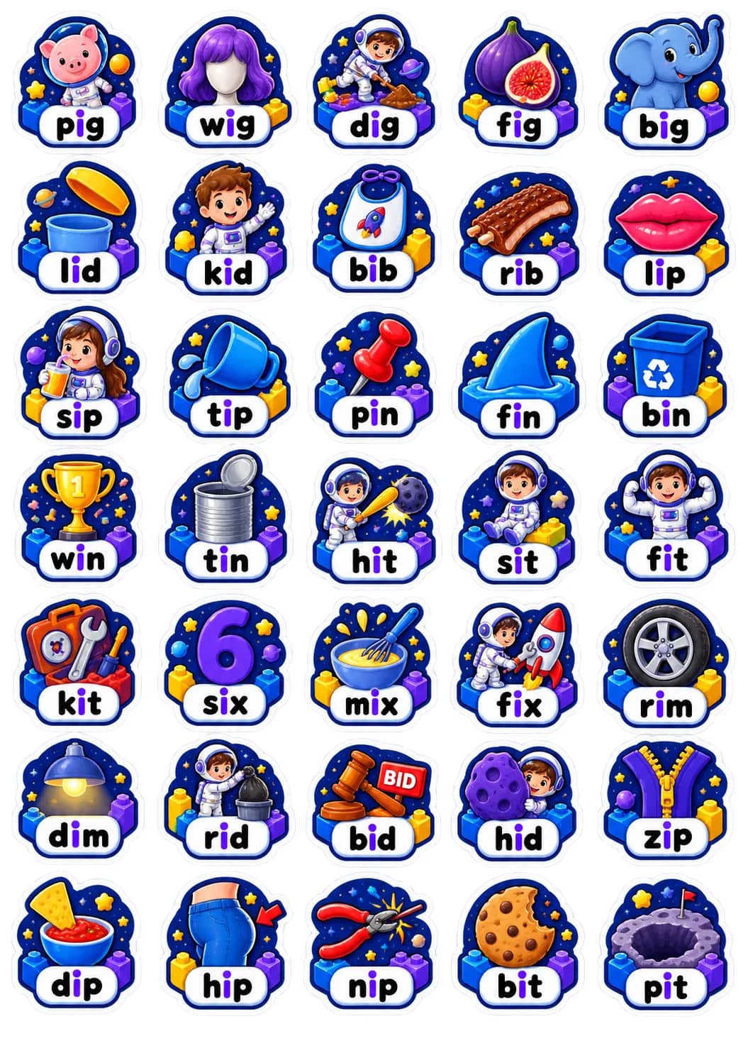 Short Vowel Word Families 3 English Vocabulary Stickers printable vocabulary stickers preview