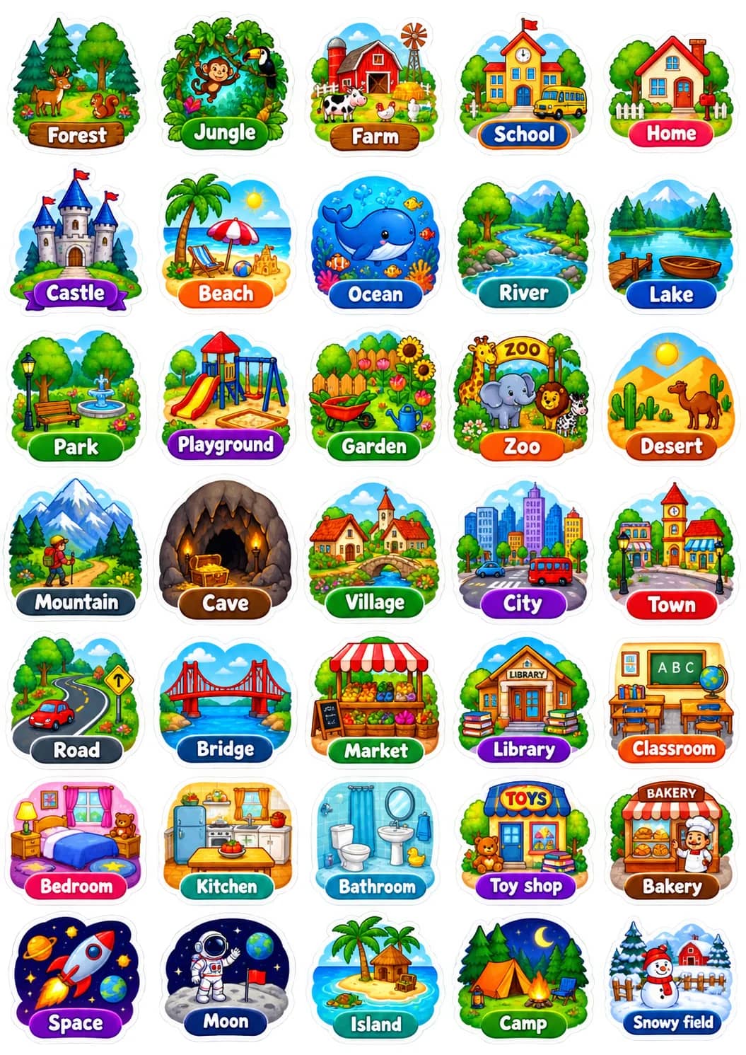 Places And Locations English Vocabulary Stickers printable vocabulary stickers preview