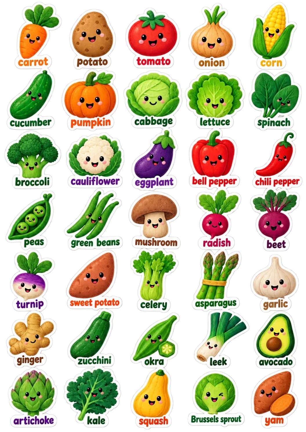 Vegetable Garden Assortment English Vocabulary Stickers printable vocabulary stickers preview