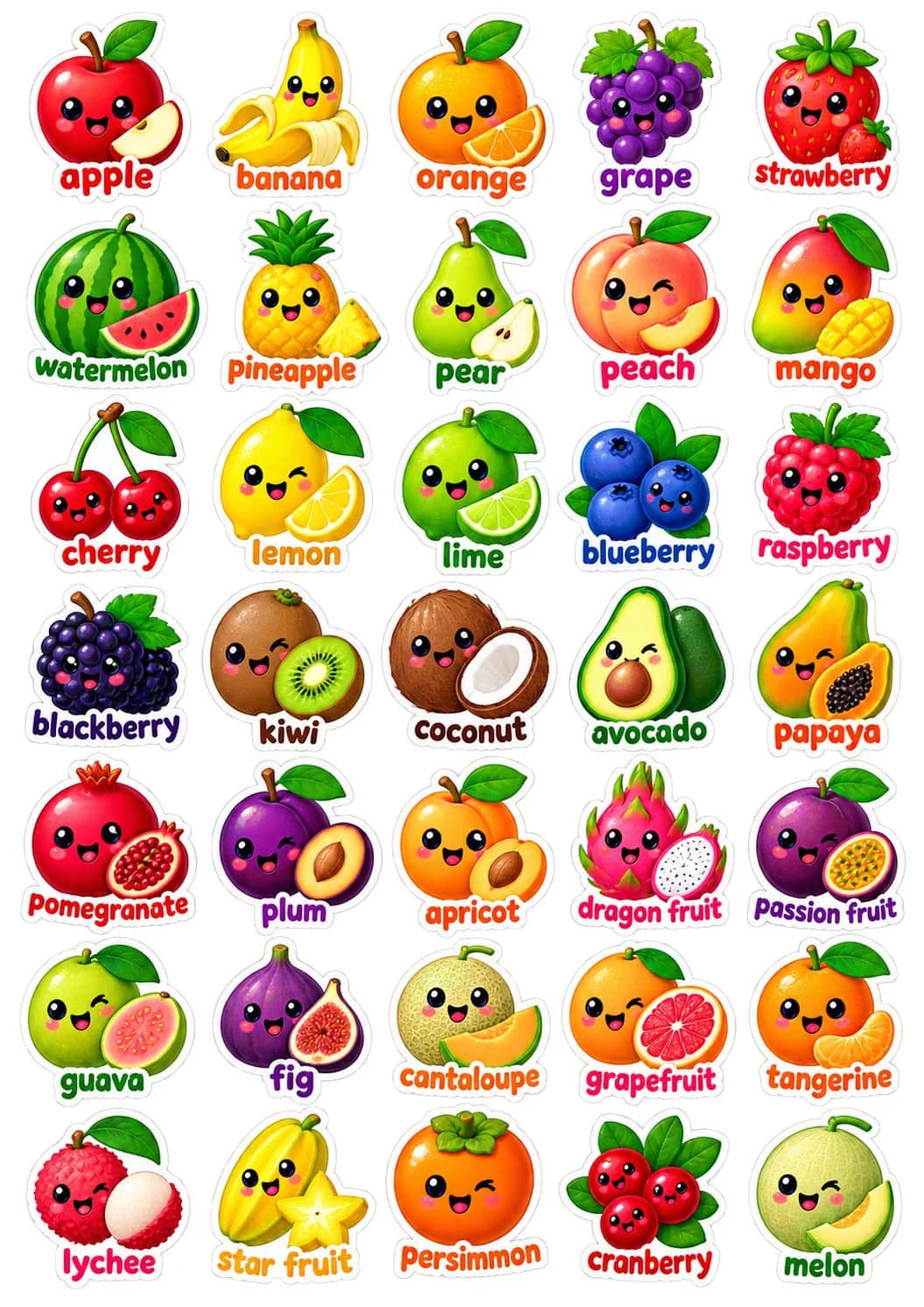 Fruit And Berry Varieties English Vocabulary Stickers printable vocabulary stickers preview