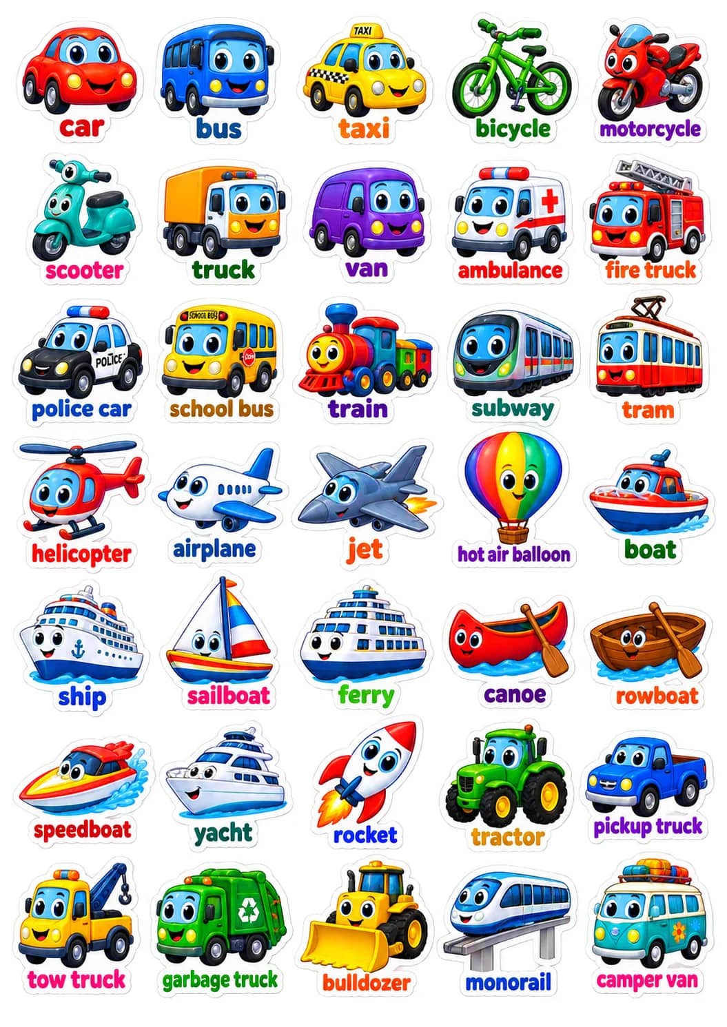 Transportation Vehicles Collection English Vocabulary Stickers printable vocabulary stickers preview