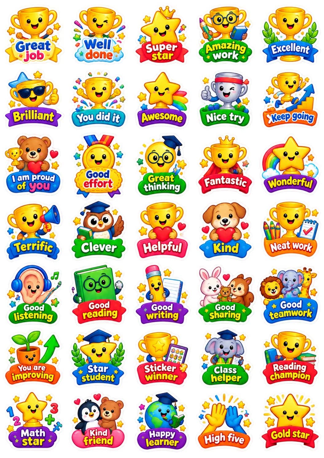 Positive Reinforcement Awards English Vocabulary Stickers printable vocabulary stickers preview