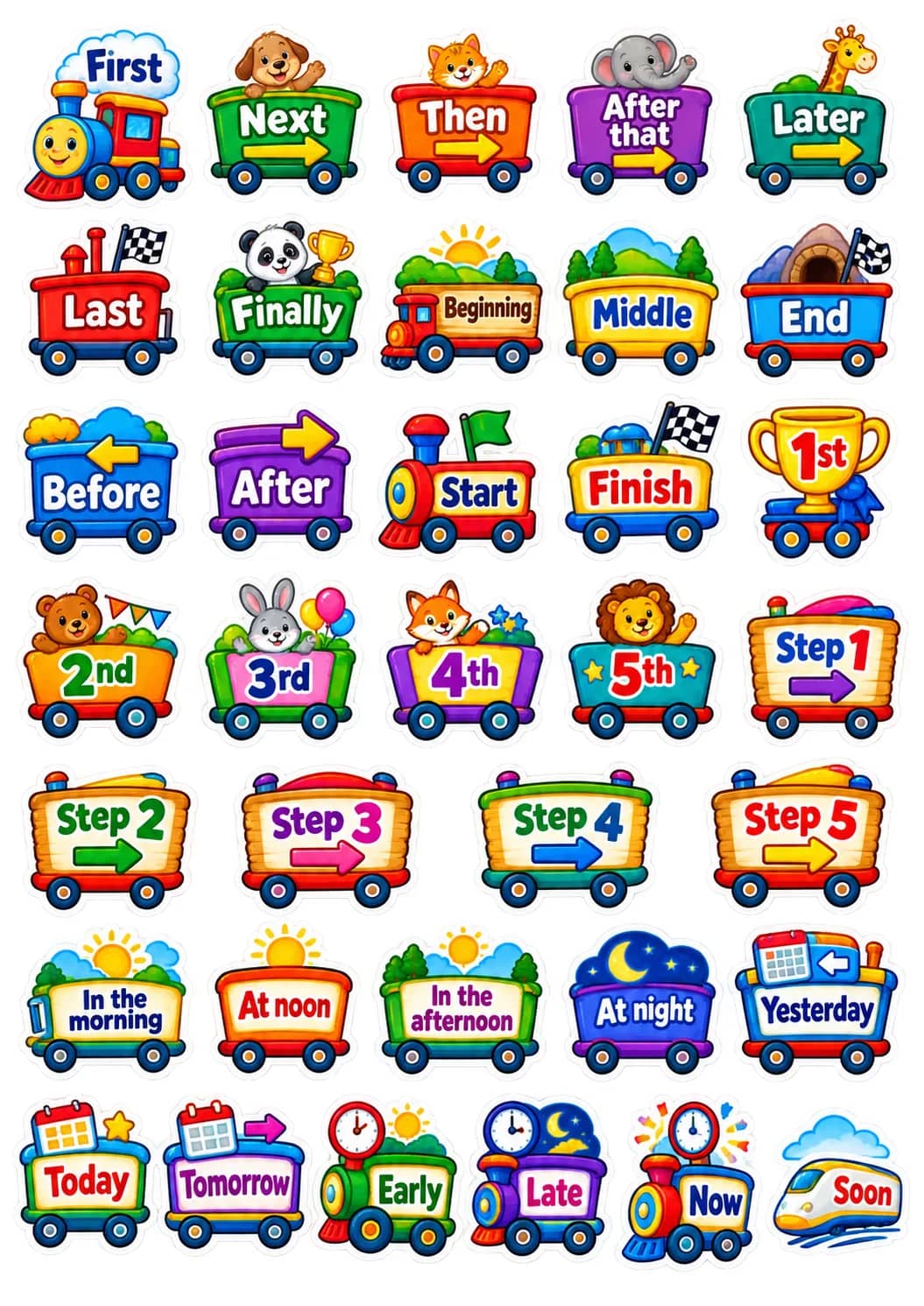 Sequencing And Time Concepts English Vocabulary Stickers printable vocabulary stickers preview