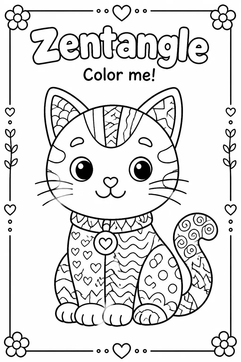 Zentangle Coloring Pages — free printable Kindergarten Art worksheet