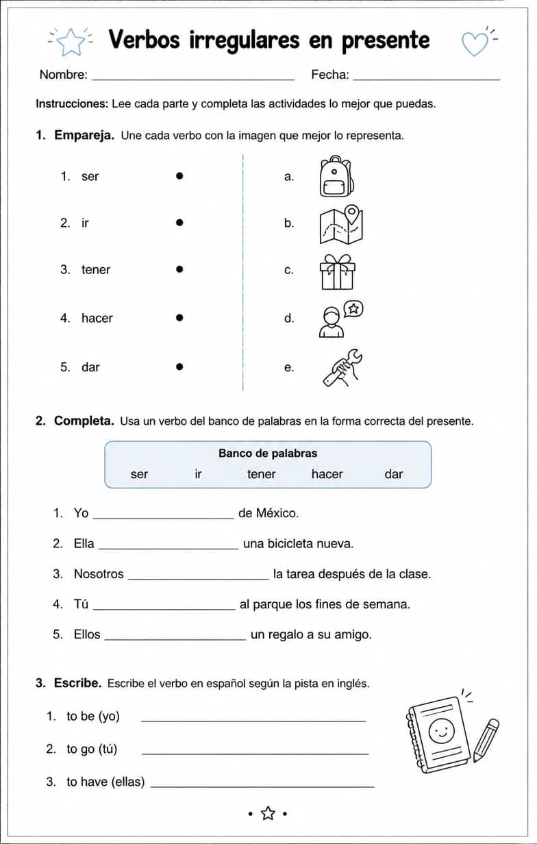 Reconocer palabras, frases o oraciones en español relacionadas con ver. — free printable High School Spanish worksheet