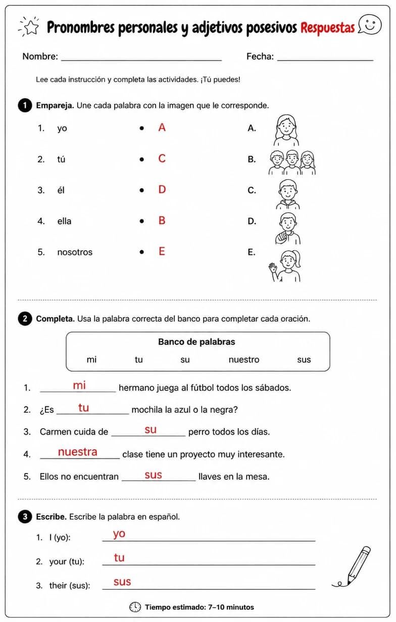 Answer key for Reconocer palabras, frases o oraciones en español relacionadas con el lenguaje formal e informal. — free printable Spanish worksheet