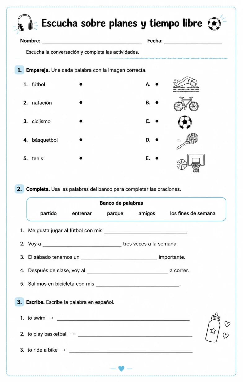 Reconocer palabras, frases o oraciones en español relacionadas con deportes.