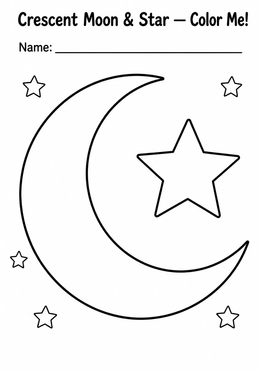 Crescent moon and star coloring page