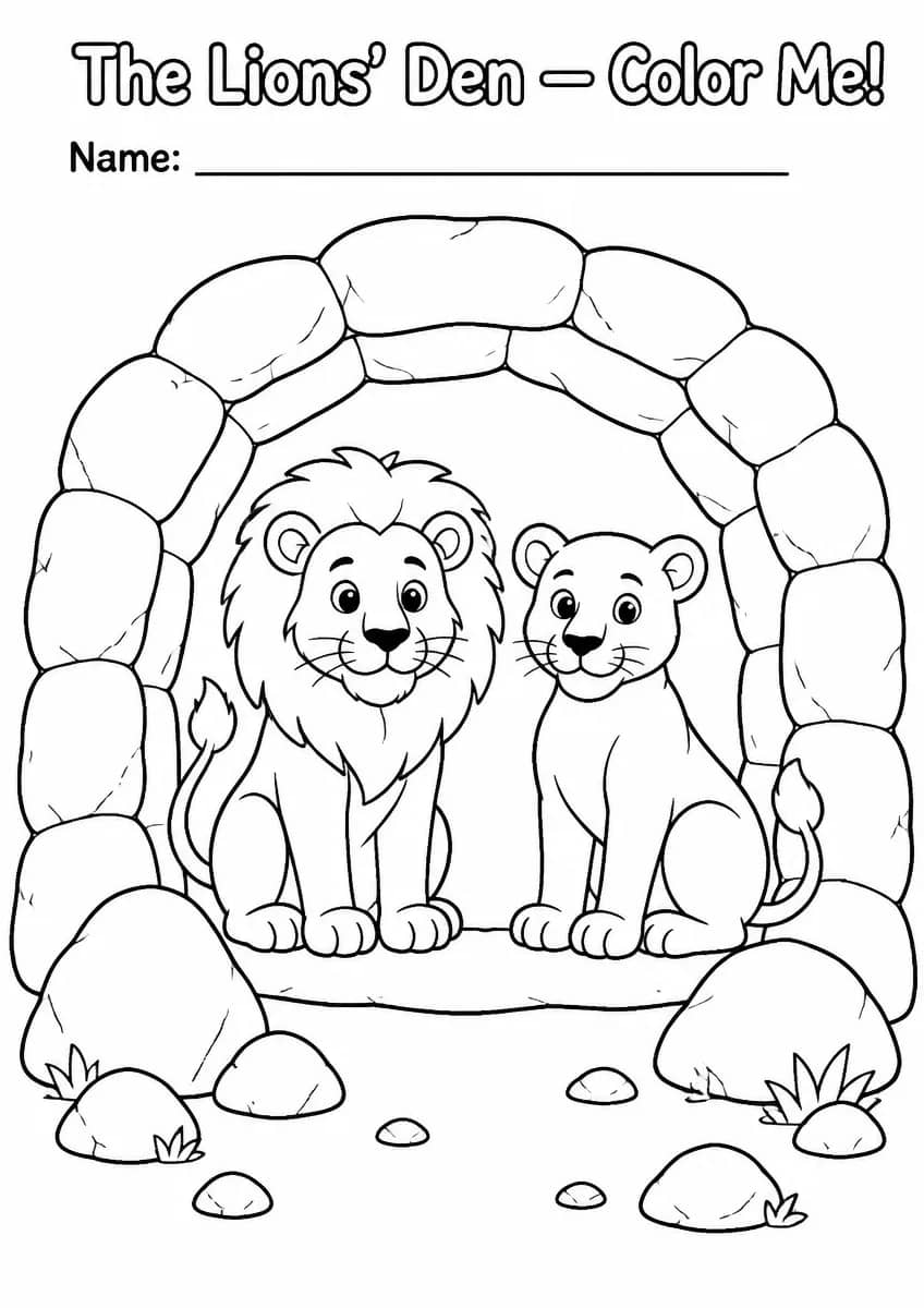 Two lions in a den coloring page