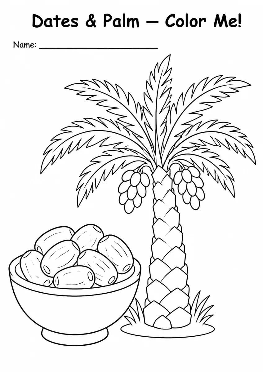 Dates and palm tree coloring page