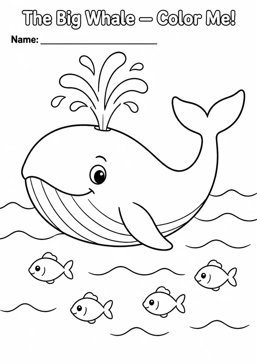 Friendly whale in the sea coloring page