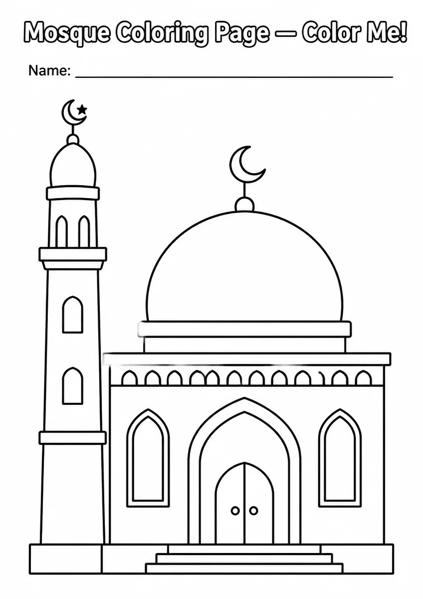 Mosque outline coloring page for kids