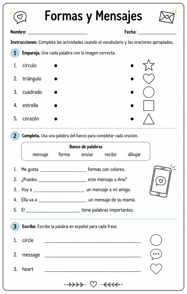 Responder a preguntas con vocabulario y estructura de oraciones apropiados. — free printable High School Spanish worksheet