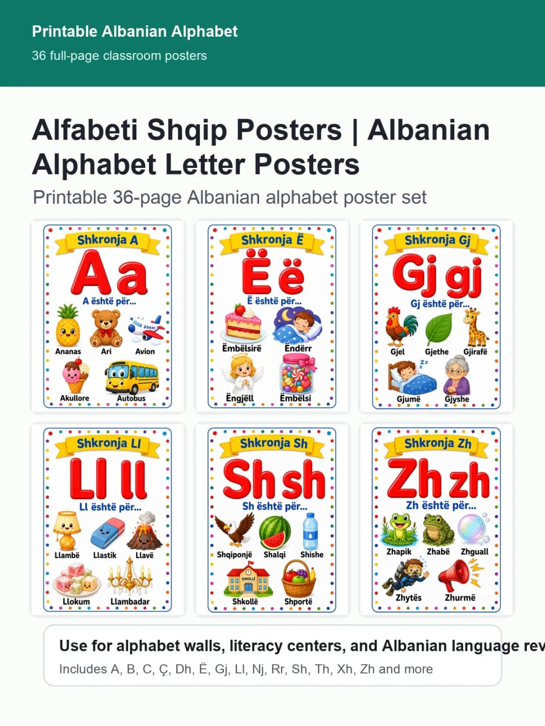 Alfabeti Shqip printable Albanian alphabet poster cover