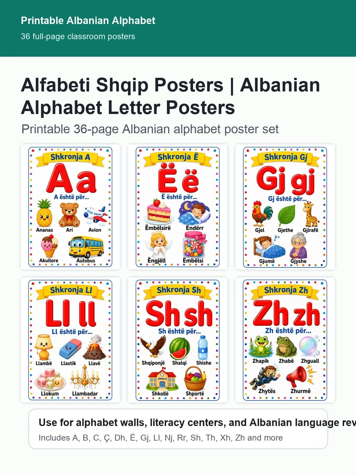 Alfabeti Shqip printable Albanian alphabet poster cover