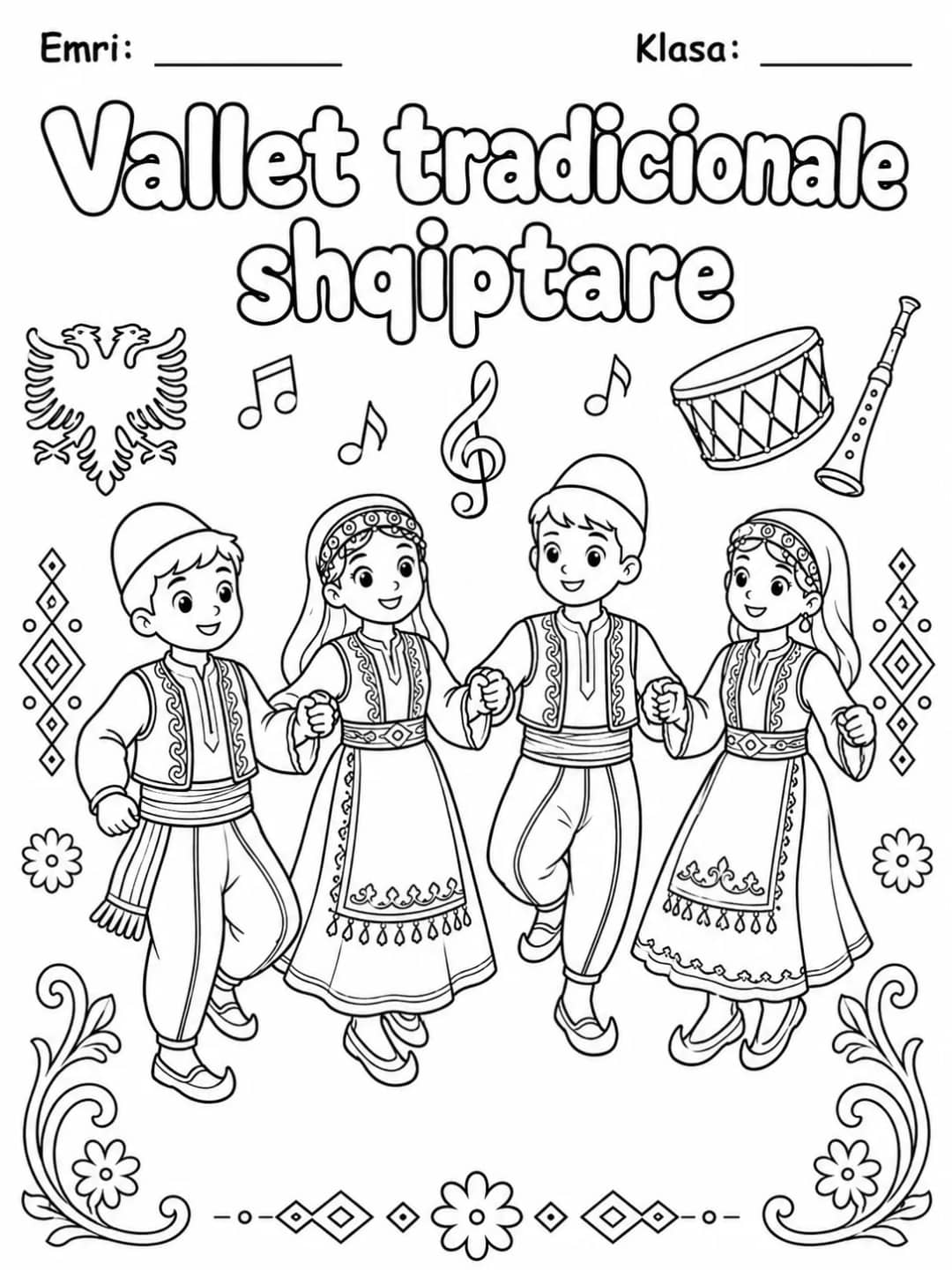Vallet tradicionale shqiptare për ngjyrosje, me fëmijë që kërcejnë valle tradicionale me veshje popullore, nga KiwiBee
