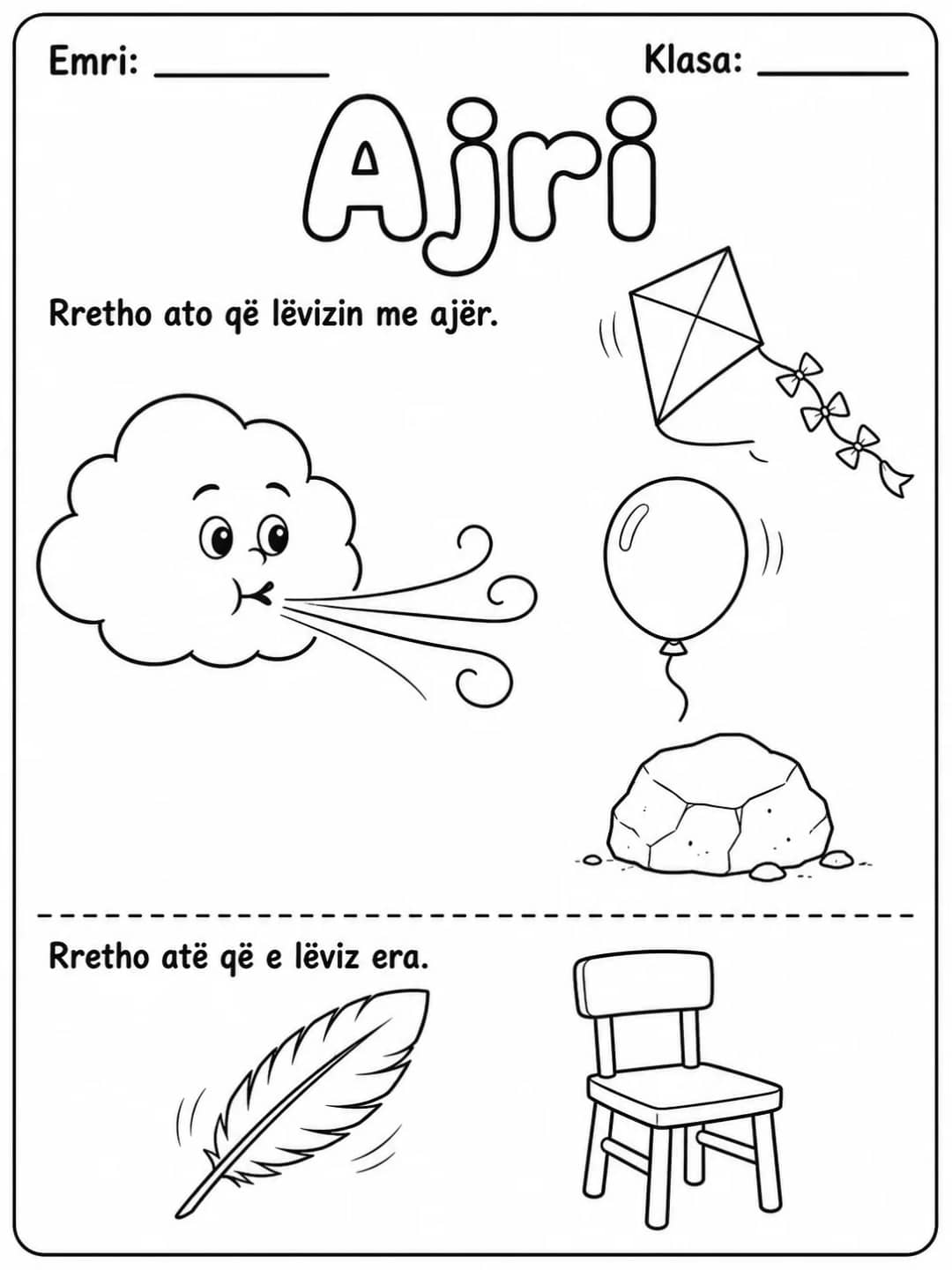 Ajri dhe era - Pako fletësh pune - 10 faqe të shtypshme për dituri natyre nga KiwiBee
