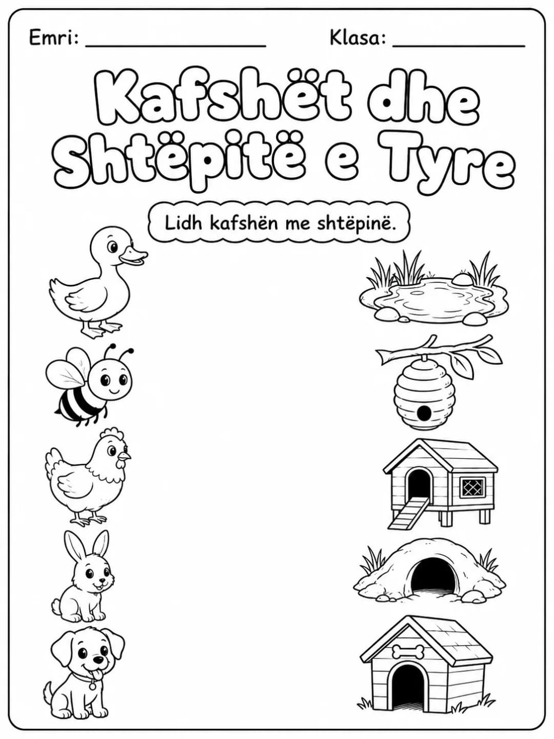 Kafshët dhe shtëpitë e tyre - Pako fletësh pune faqja 7 - pamje e fletës së punës