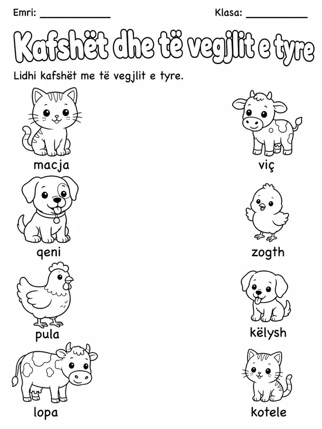 Kafshët dhe të vegjlit e tyre - Pako fletësh pune faqja 2 - pamje e fletës së punës