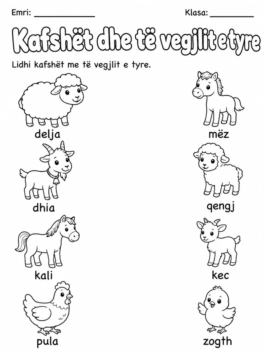 Kafshët dhe të vegjlit e tyre - Pako fletësh pune faqja 3 - pamje e fletës së punës
