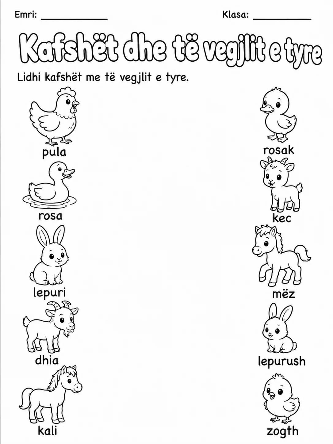 Kafshët dhe të vegjlit e tyre - Pako fletësh pune faqja 5 - pamje e fletës së punës