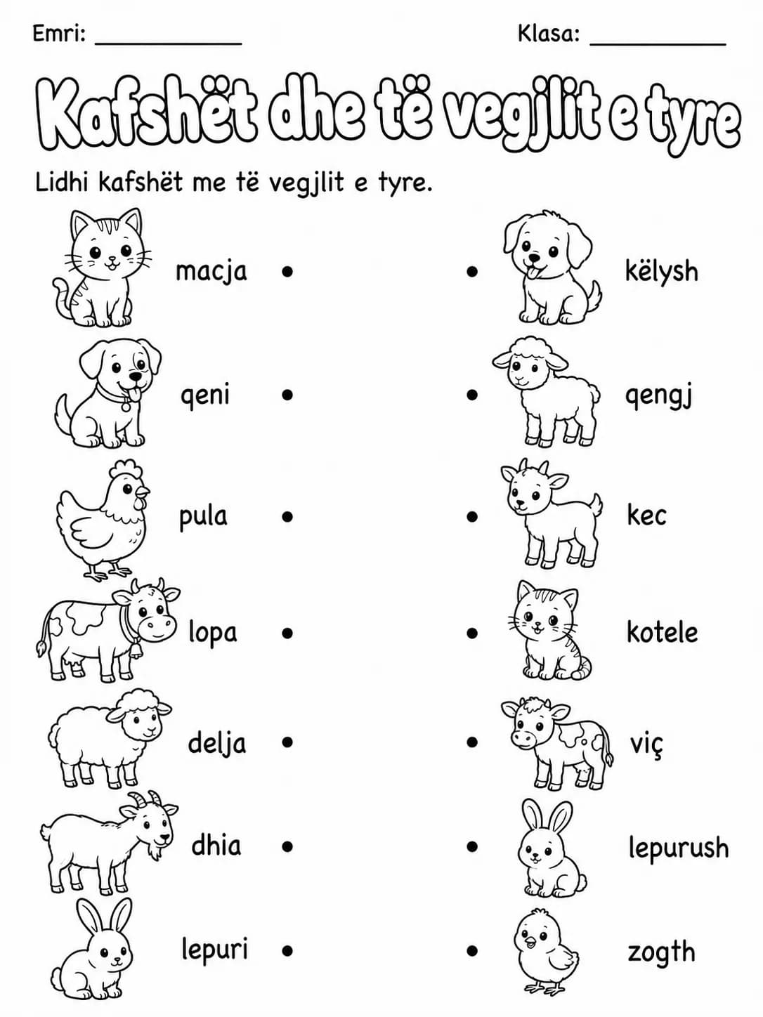 Kafshët dhe të vegjlit e tyre - Pako fletësh pune faqja 8 - pamje e fletës së punës