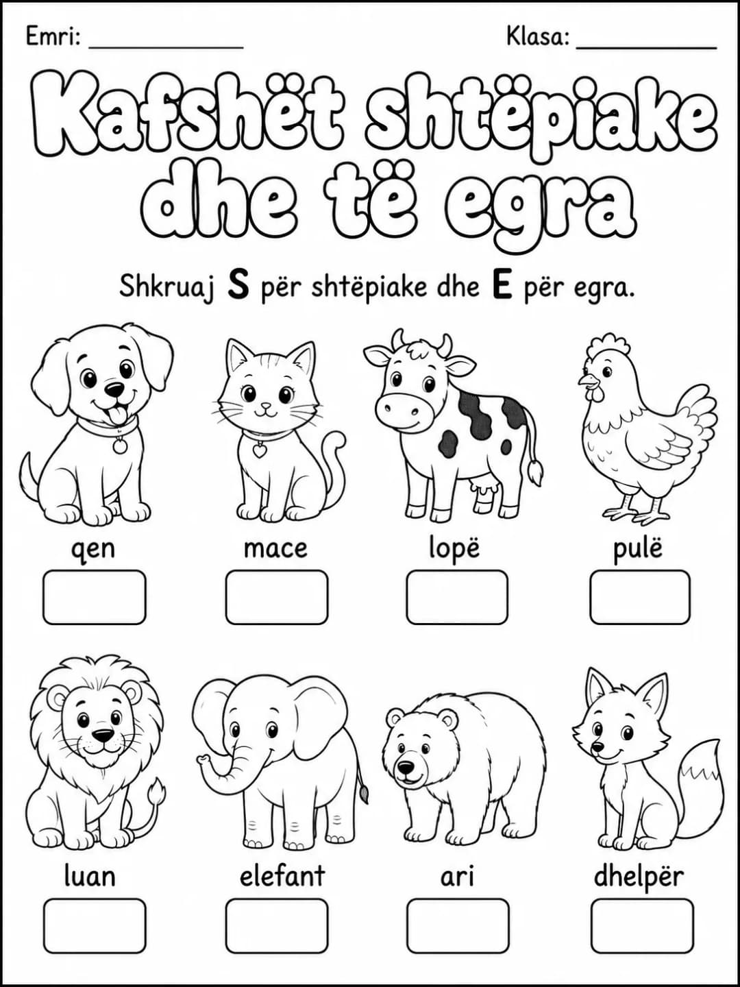 Kafshët shtëpiake dhe të egra - Pako fletësh pune faqja 2 - pamje e fletës së punës