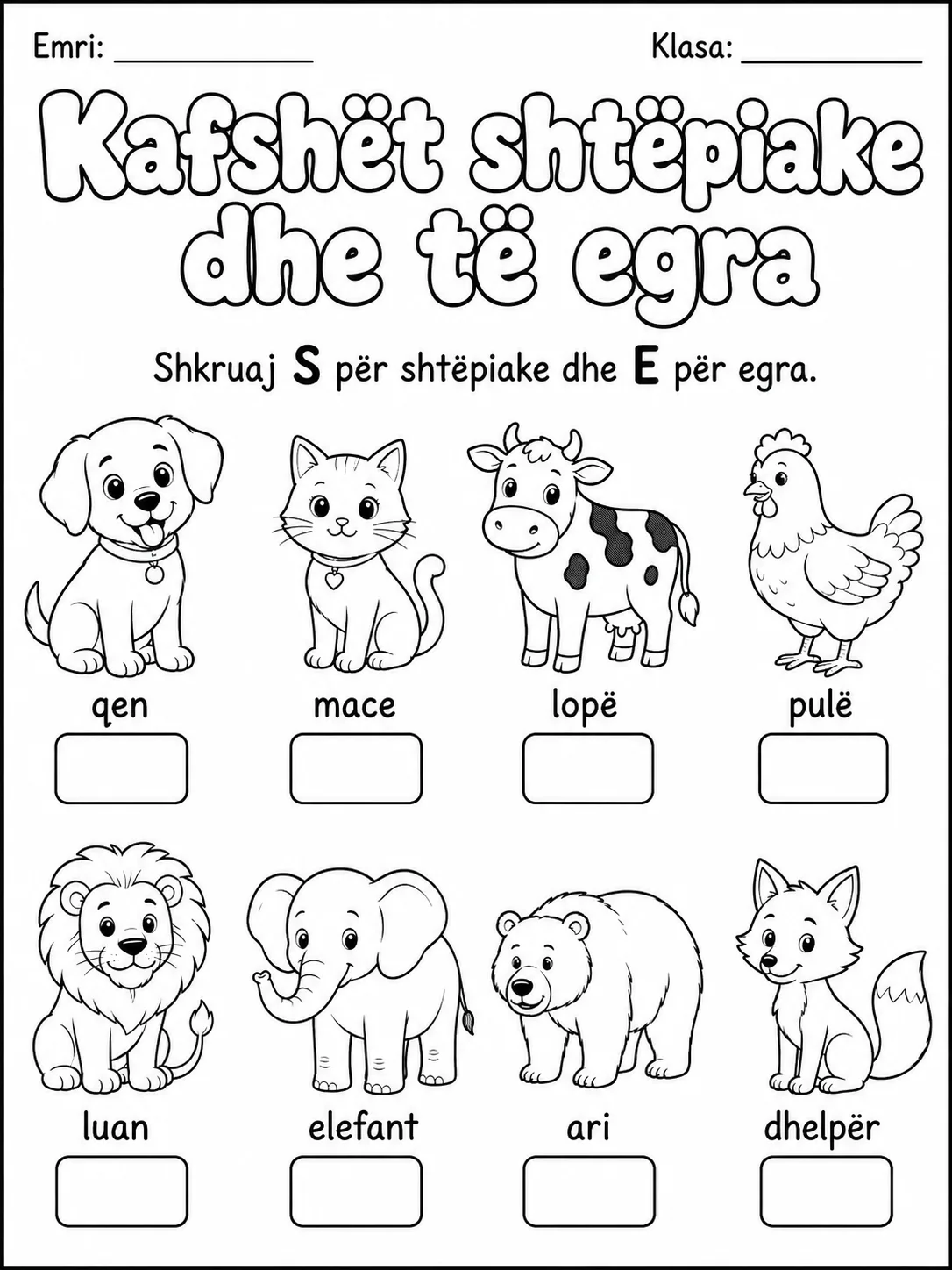 Kafshët shtëpiake dhe të egra - Pako fletësh pune faqja 2 - pamje e fletës së punës