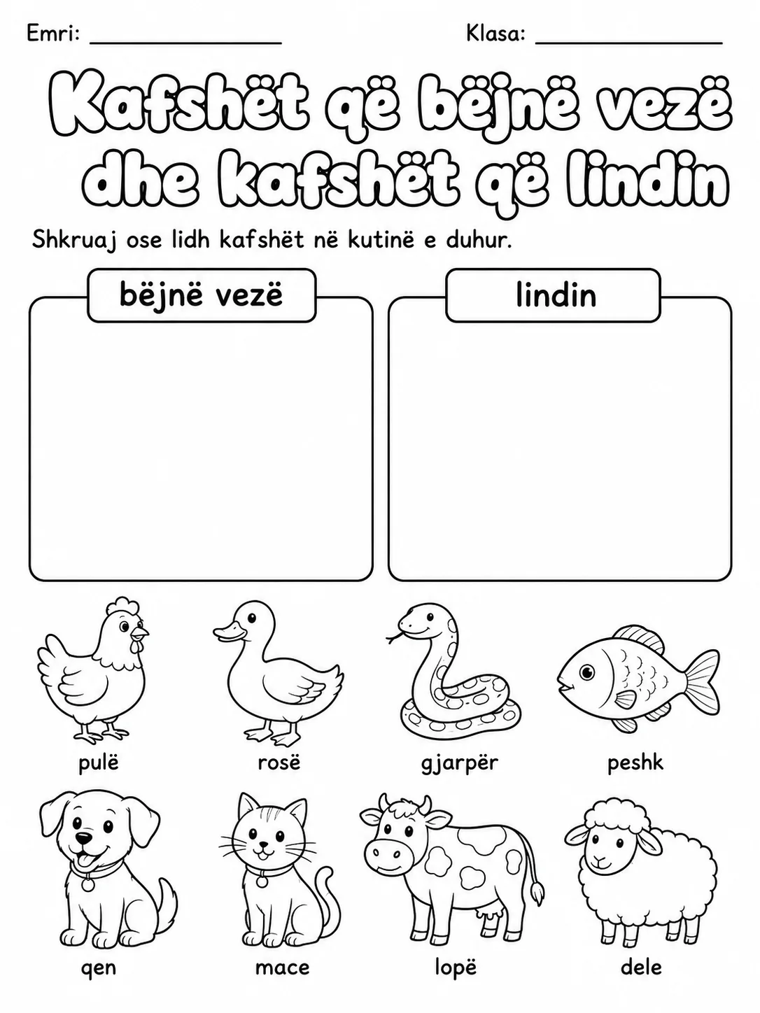 Kafshët shtëpiake dhe të egra - Pako fletësh pune faqja 9 - pamje e fletës së punës