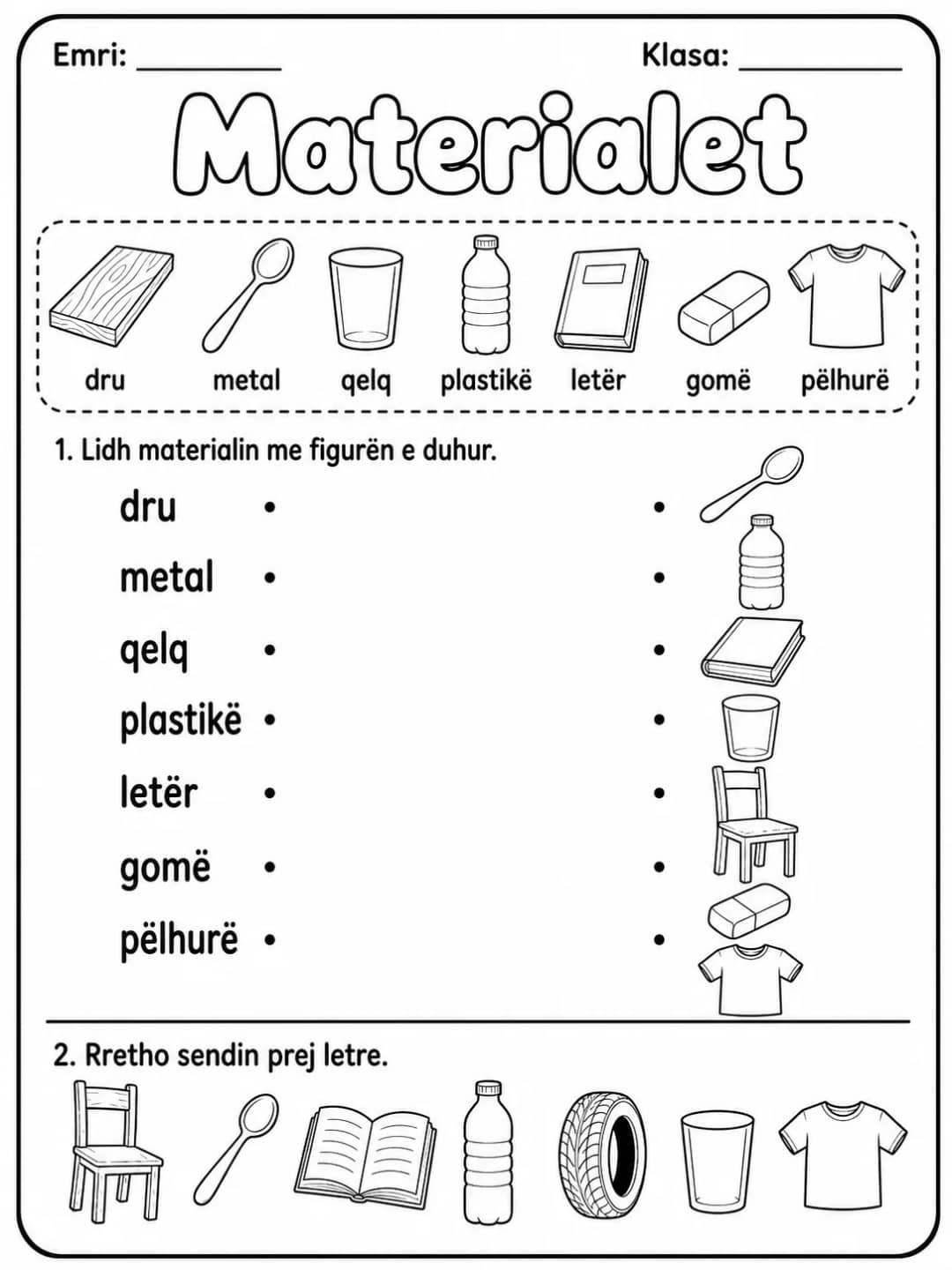 Materialet - Pako fletësh pune - Grupi 2 - 10 faqe të shtypshme për dituri natyre nga KiwiBee