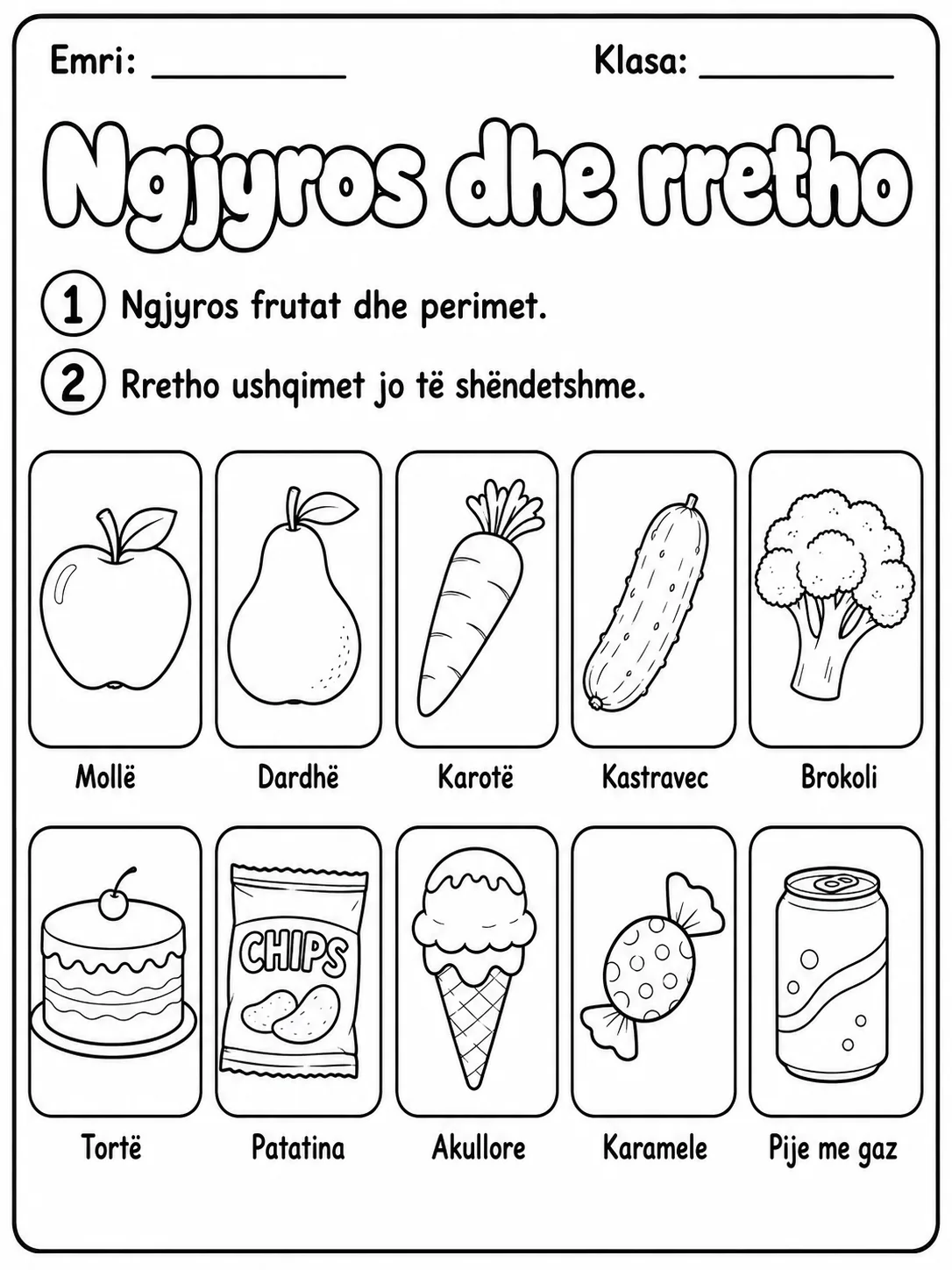 Ushqimet e shëndetshme - Pako fletësh pune faqja 7 - pamje e fletës së punës
