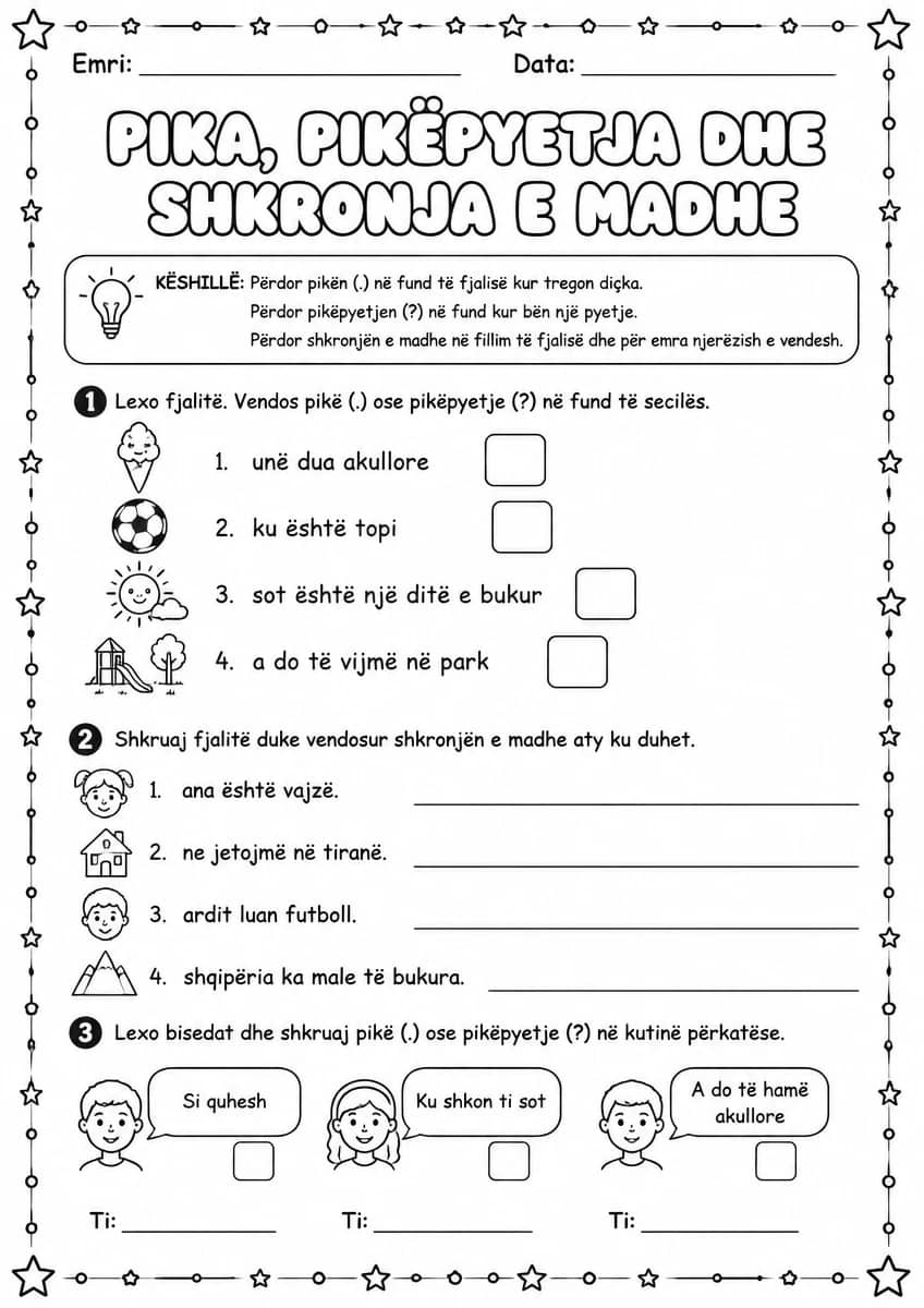 Pika, pikëpyetja dhe shkronja e madhe