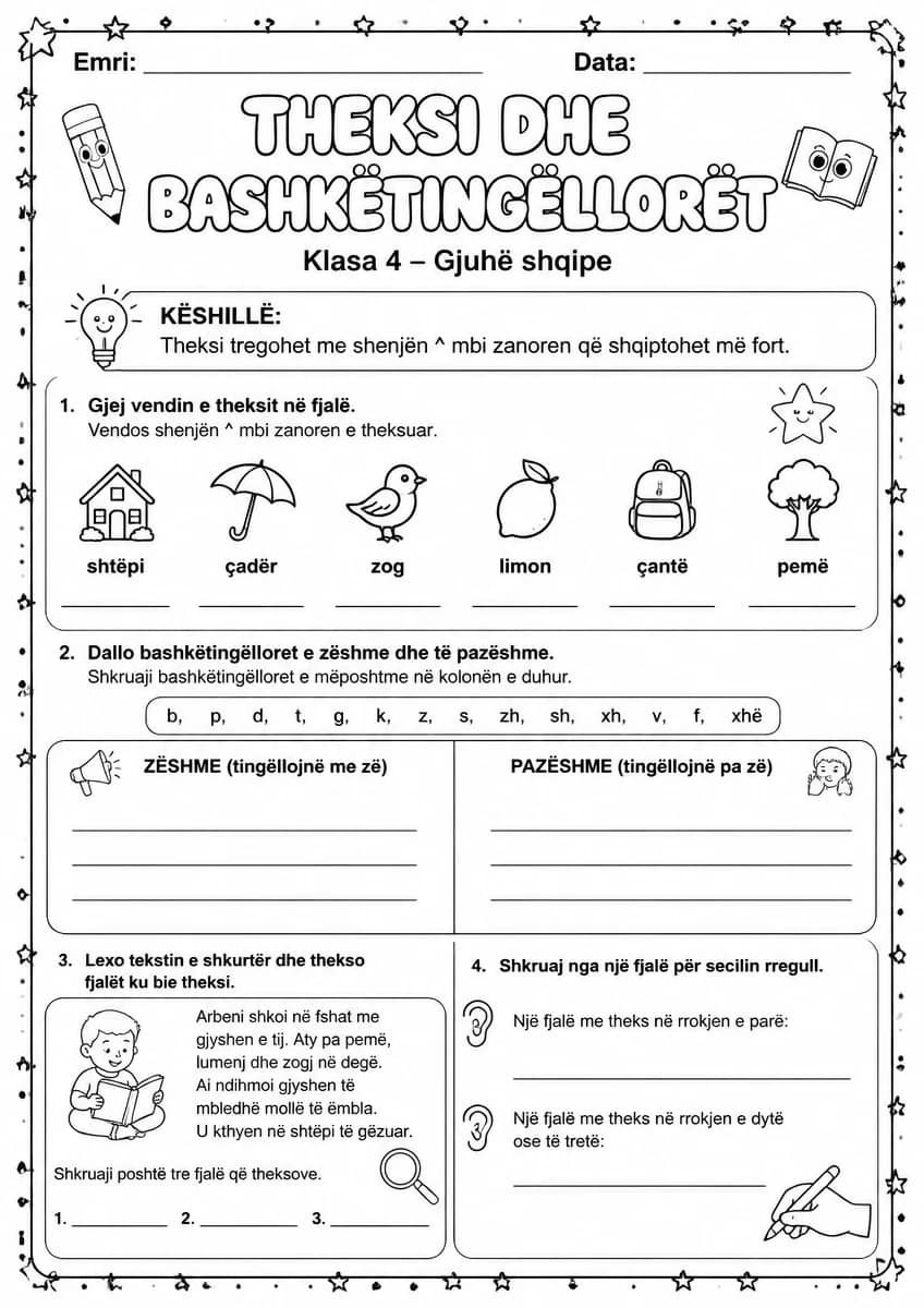 Theksi dhe bashkëtingëlloret klasa 4