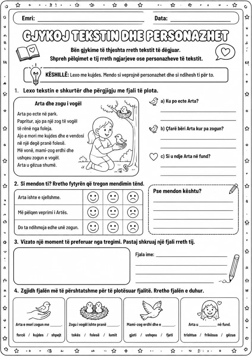 Gjykoj tekstin dhe personazhet