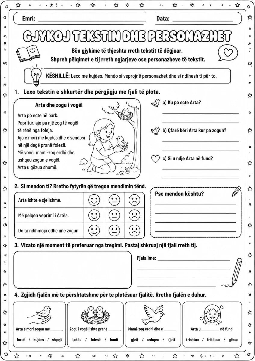 Gjykoj tekstin dhe personazhet