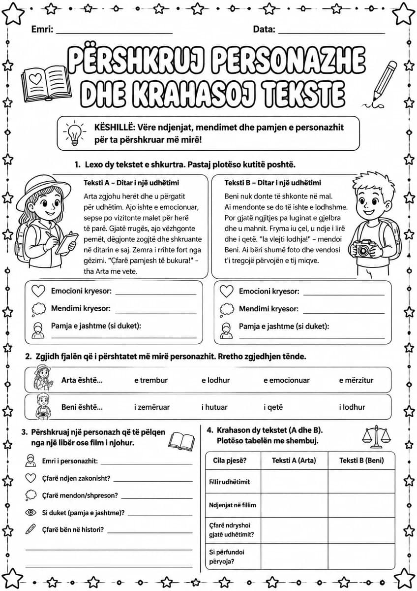 Përshkruaj personazhe dhe krahasoj tekste
