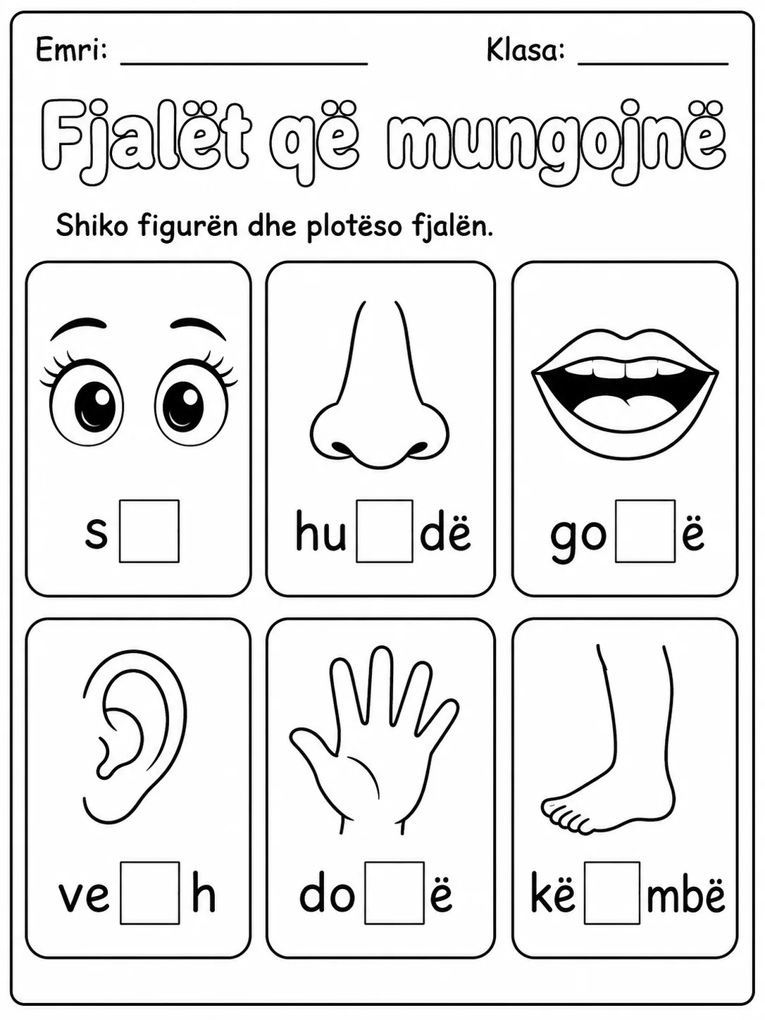Fjalori i trupit - Pako fletësh pune - Grupi 2 faqja 5 - pamje e fletës së punës