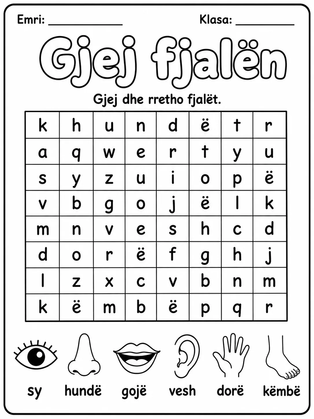 Fjalori i trupit - Pako fletësh pune - Grupi 2 faqja 8 - pamje e fletës së punës
