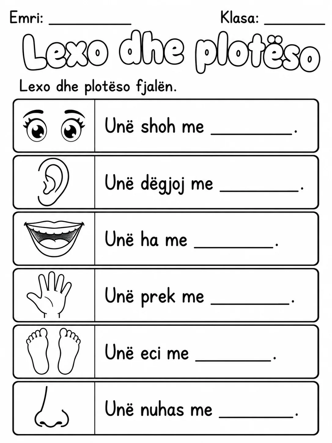 Fjalori i trupit - Pako fletësh pune - Grupi 2 faqja 9 - pamje e fletës së punës
