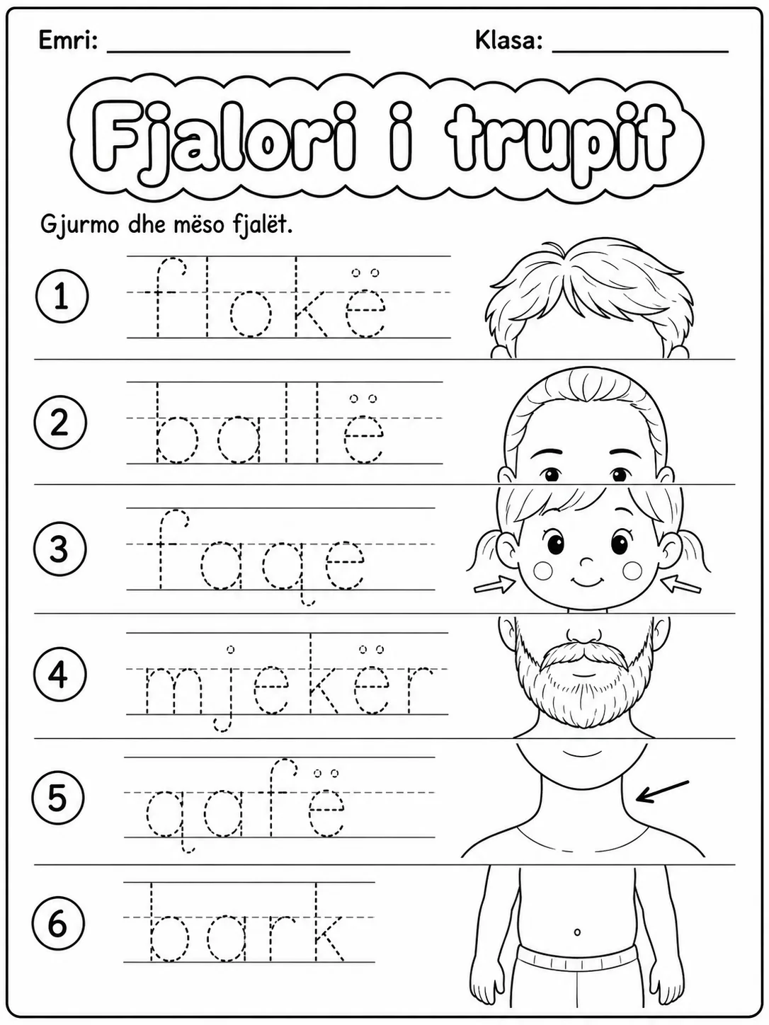 Fjalori i trupit - Pako fletësh pune - Grupi 3 faqja 5 - pamje e fletës së punës